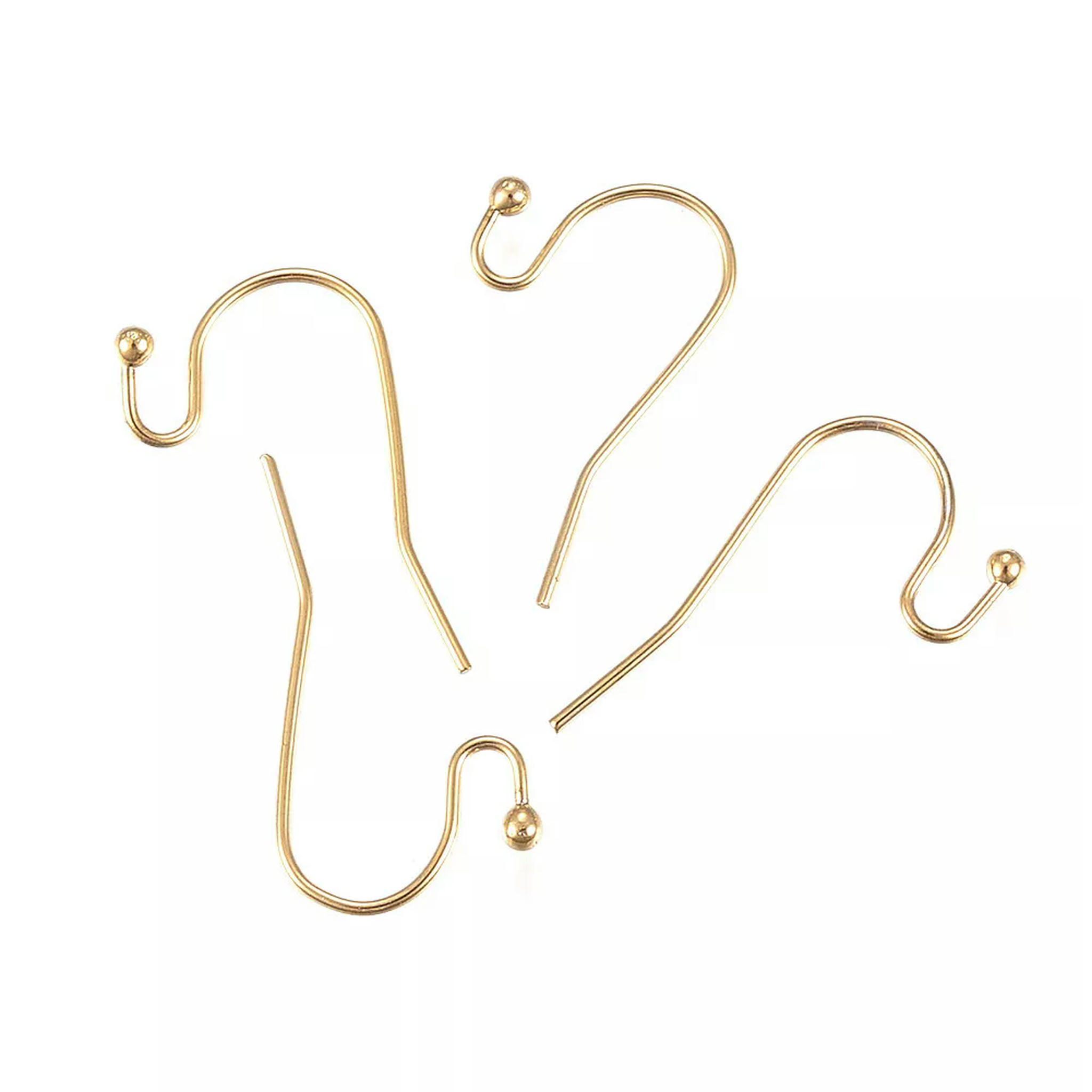 EOEMY 100Pcs 304 Stainless Steel French Earring Hooks Ball End Earwire Golden 21X12mm