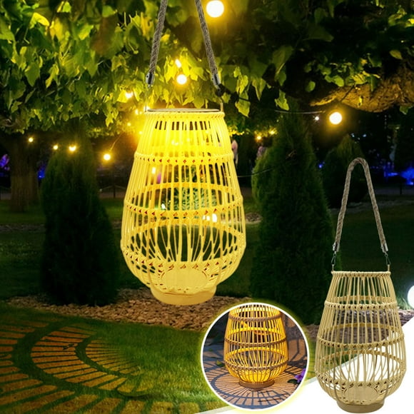 EGNMCR Solar Hanging Outdoor Rattan Light Solar With Handle Drawstring Decorative Lamp For Garden Table For The Patio Table Tree Home Decorating solar rattans lantern