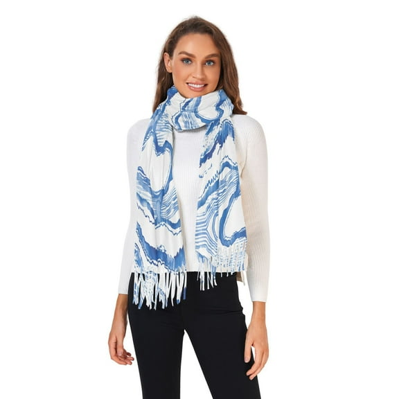 Winter Scarves for Women Watercolor Blue Stripes Fashion Pashmina Shawl Wraps Long Blanket Scarf for Fall Spring