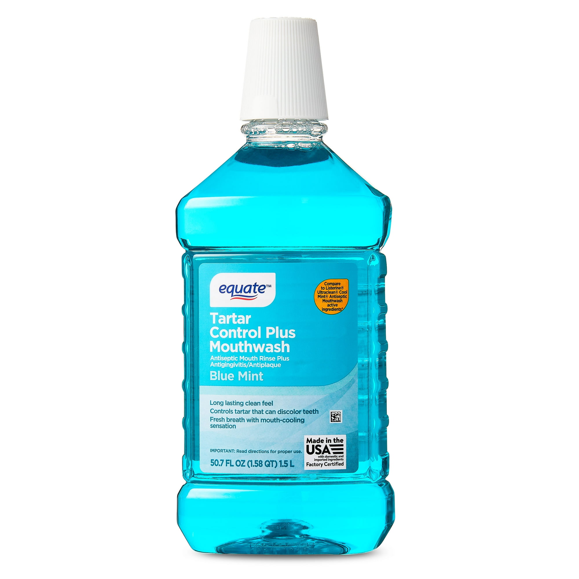 Equate Tartar Control Plus Mouthwash, Blue Mint, 1.5 L