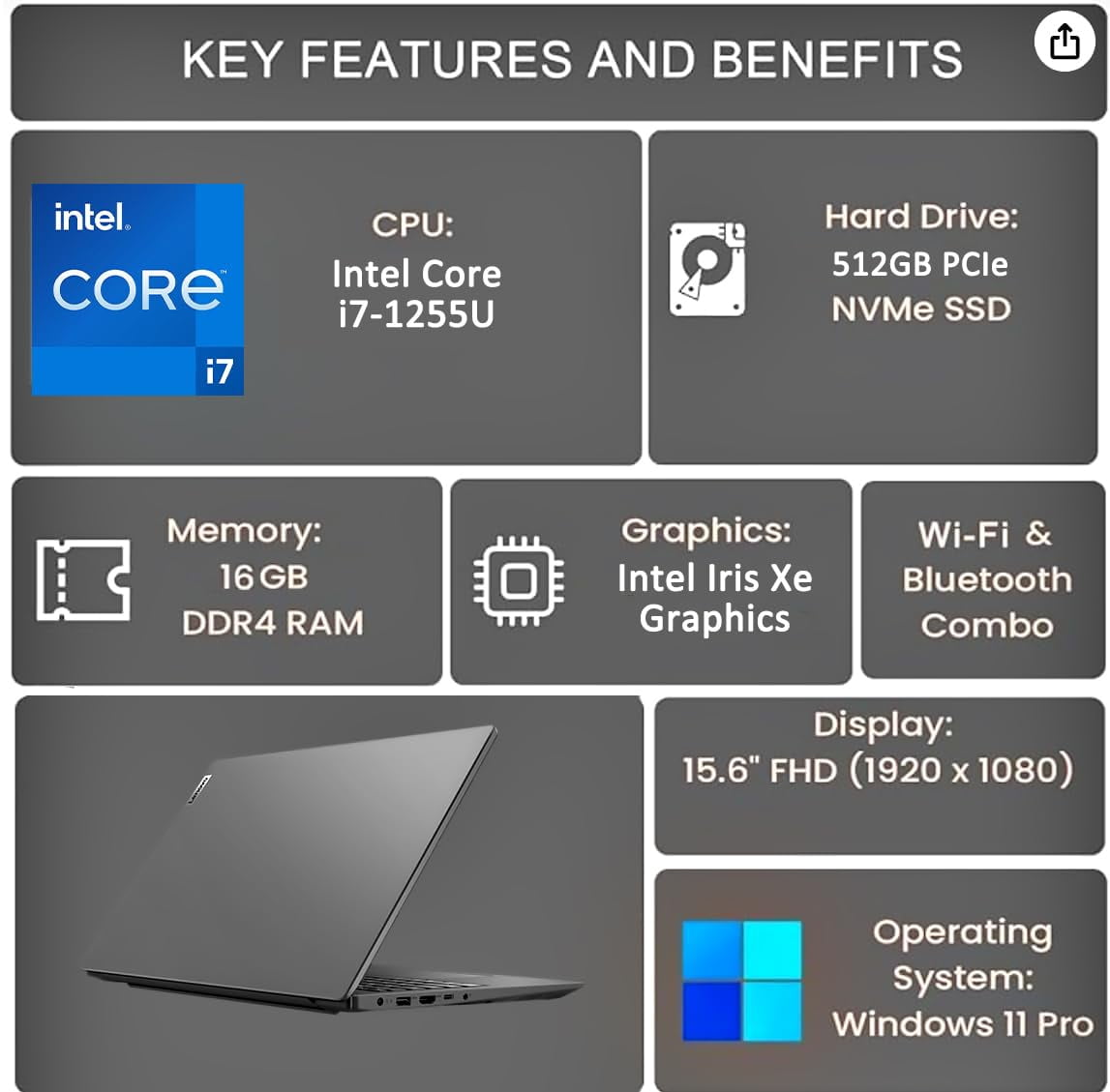 Lenovo Laptop V15 for Business, Home, Student (15.6" FHD Anti-Glare, Intel i7-1255U, 16GB RAM, 512GB SSD), Numeric Keypad, Webcam w/Shutter, Type-C, RJ-45, Wi-Fi, Win 11 Pro w/AI Copilot, 2024, Grey