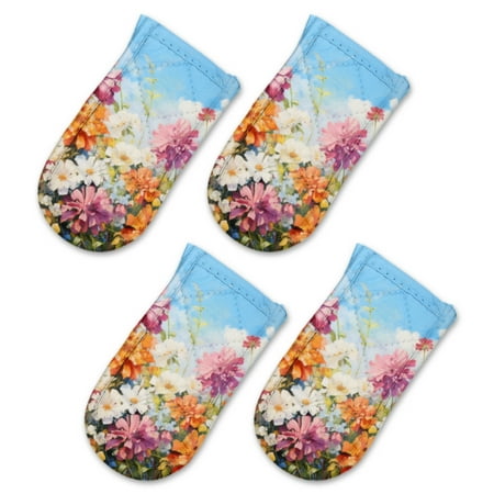 

Pot Handle Holder Covers 4Pcs Vibrant Painting Of Colorful Wildflowers Including Daisies And Cosmos Non Slip Heat-Resisting Pan Handle Covers For Home Kitchen Baking Cooking BBQ Cookwares 6×3In