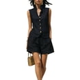 thumbnail image 3 of Women's 2 Piece Outfit Sleeveless Button Down Vest Top and High Waist Shorts Set, Textured Wrinkle Fabric Casual Matching Set, Loose Fit Summer Lounge Wear Black L, 3 of 6
