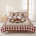 thumbnail image 3 of Twin Quilt Set 68''x86'', Country Star Plaid Lightweight Summer Bedspread Coverlet Set with 2 Pillow Shams, Retro Western Farmhouse Barn Berry Breathable All Season Quilt Bedding for Dorm/Bedroom, 3 of 9