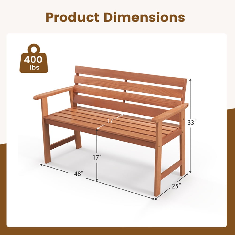 Aimee Lii Patio Solid Wood Bench Wood 2-Seat Chair with Breathable Slatted Seat & Inclined Backrest, Outdoor Patio Furniture Aimee Lii Patio Solid Wood Bench Wood 2-Seat Chair with Breathable Slatted Seat & Inclined Backrest, Outdoor Patio Furniture
