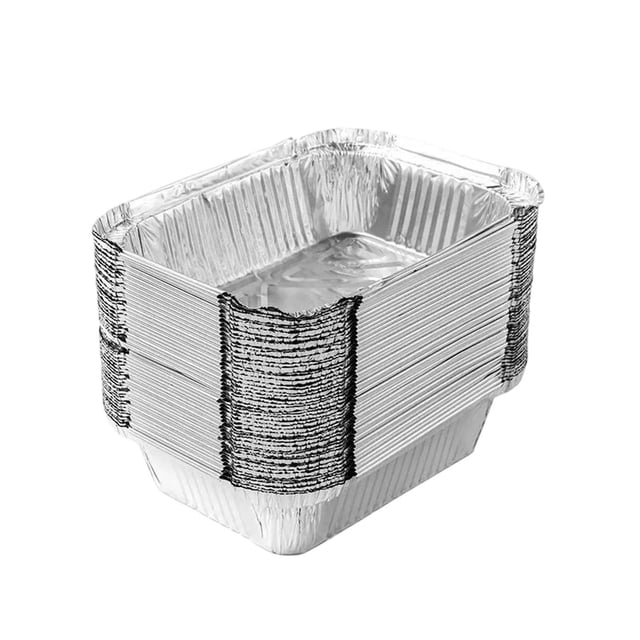 Paquete de 50 moldes para hornear de aluminio desechables | Bandejas rectangulares de papel de aluminio de alta resistencia para hornear pan, pasteles, brownies, lasaña, pastel de carne