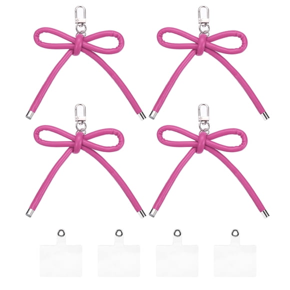 Uxcell 4 Pcs Bow Keychains PU Leather Key Chain Hanging Accessories Pendant Keychain Clip for Women Car Key Phone Charm Purse Bag Backpack Hanging Decorations, Rose Red