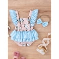 thumbnail image 3 of ZAXARRA Easter Infant Girls Romper Dot Rabbit Print Square Neck Fly Sleeve Ruffles Backless Baby Bodysuits with Bow Headband, 3 of 9