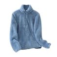 thumbnail image 3 of Fleece Jacket Women Dqueduo Women's Solid Color Fleece-Lined Long Sleeve Coat – Cozy Winter Warm Round Neck Top Sky Blue XL, 3 of 6