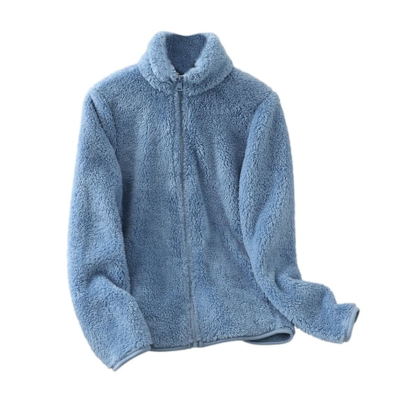 Edvintorg Coats for Women Plus Size Fashion Fleece Long Sleeve Zip Up Jackets Fall Winter Clothing Womens Clothes Sky Blue XXXXXL