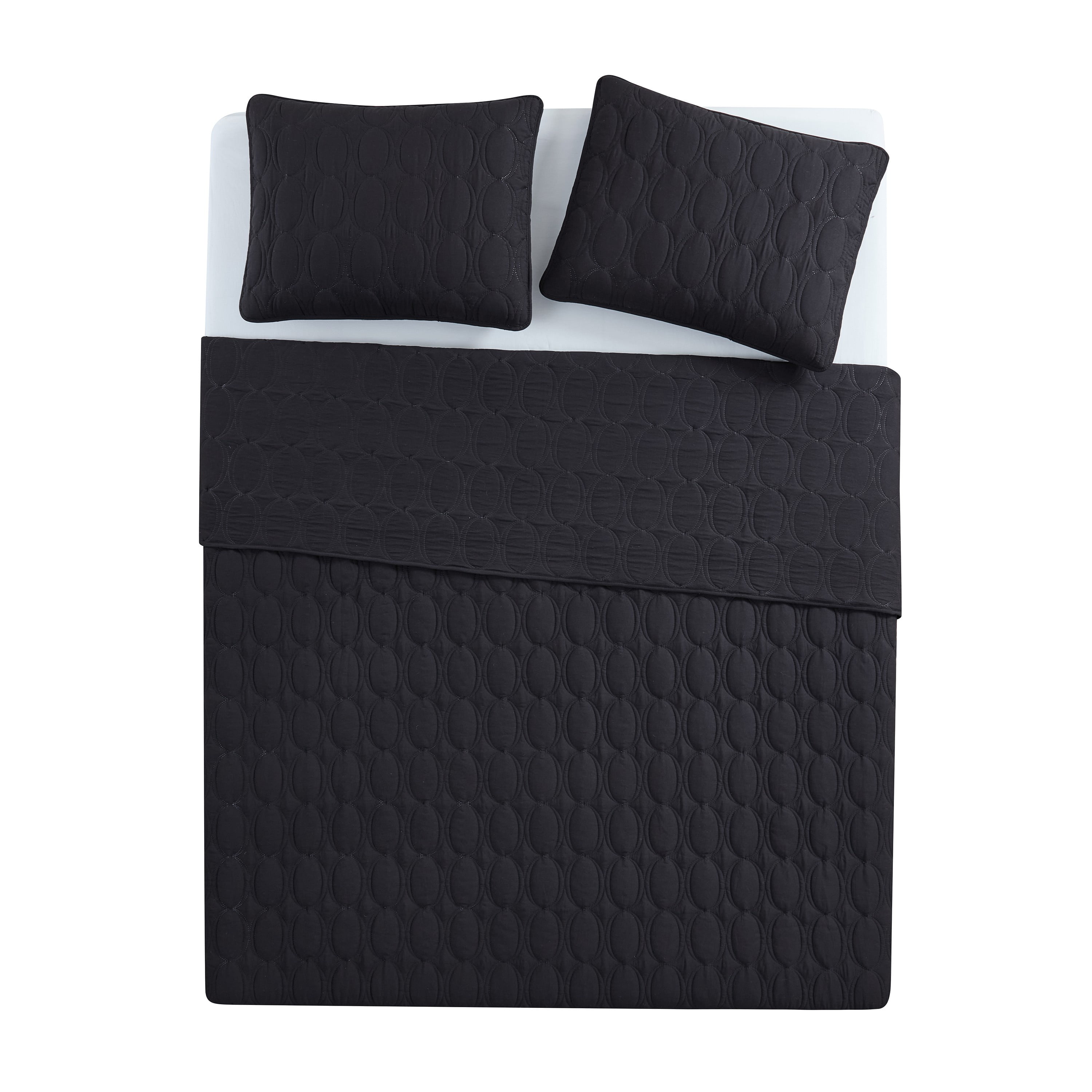 VCNY Home Circles 3-Piece Black Geometric Pinsonic Quilt Set, Full/Queen, Adult, Unisex
