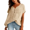 thumbnail image 2 of Womens Shirts Short Sleeve Kelon Womens Summer Short Sleeve V Neck Linen Cotton Summer Outfits 2026 Fashion Clothing Blouses, 5XL, 2 of 9