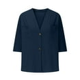 thumbnail image 4 of Bovxnpu 3/4 Length Sleeve Womens Tops, Cotton Dressy Casual Blouses for Women, Women's V-Neck Loose Button Imitation Cotton And Linen Tunic Summer Shirt Blouse XL, 4 of 5