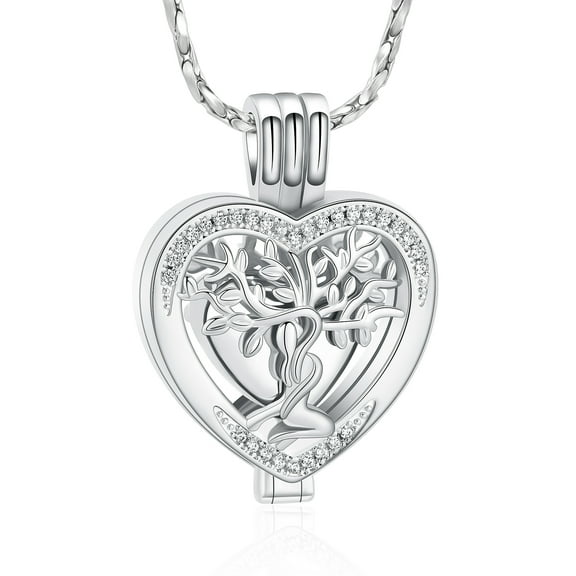 Tree of Life Heart w/ Small Urn Pendant Cremation Jewelry for Ashes Holder Memory Necklace Memorial Jewelry