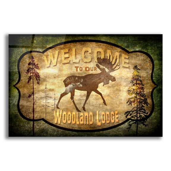Epic Art 'Welcome Lodge Moose' by Lightbox Journal, Acrylic Glass Wall Art, 16"x12"