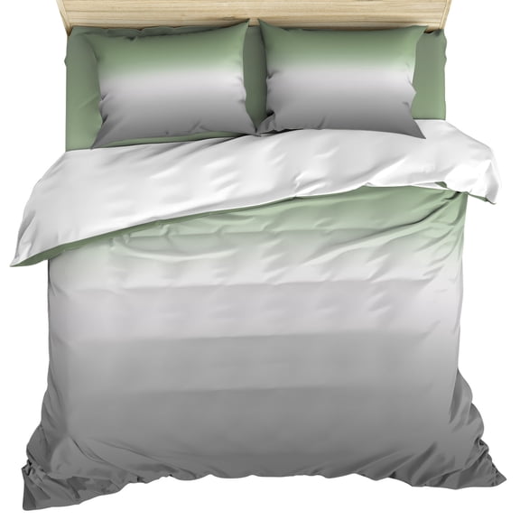 Sage Green Grey Ombre Duvet Cover Set, Modern Ombre Abstract Art Soft Duvet Cover Queen Size Bedding Set 4 Pieces, 1 Quiltcover and 2 Pillowcases with Zipper, 1 Bed Sheet for All Seasons
