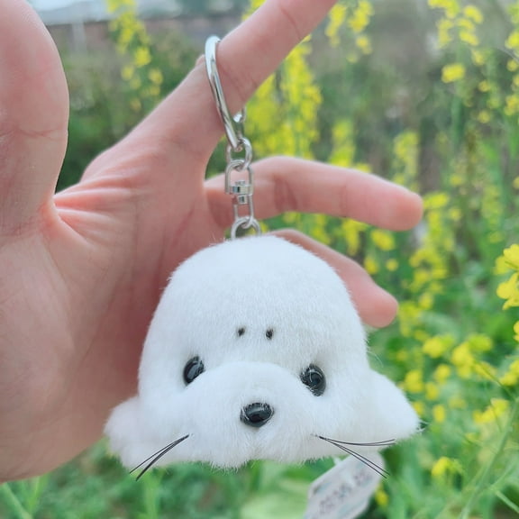 Cute Harp Seal Plush Keychain, Stuffed Animals Keyring, Bag Charm, Handbag Pendant