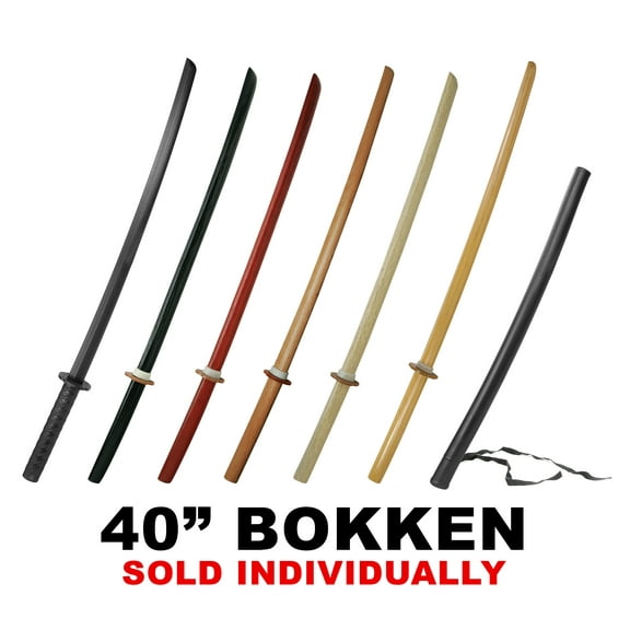 40" Bokken with Plastic Scabbard Red White Oak Bamboo Black Wood Sword Wooden Samurai Martial Arts Daito (White Oak w/ Scabbard)