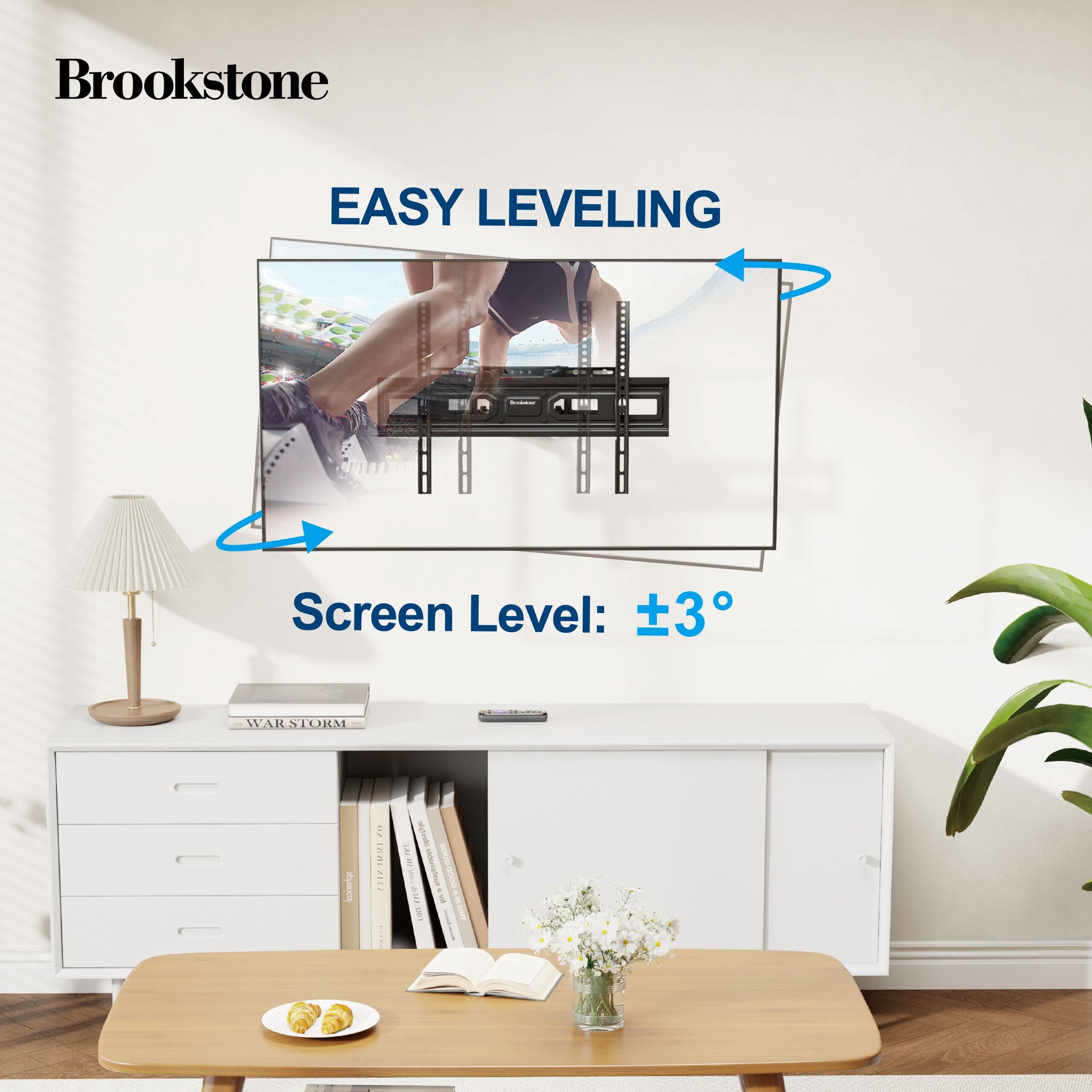 Brookstone Full Motion Wall Mount for 36″–85″ TVs, 99 lbs Capacity, Swivel, Tilt & Level Adjustment