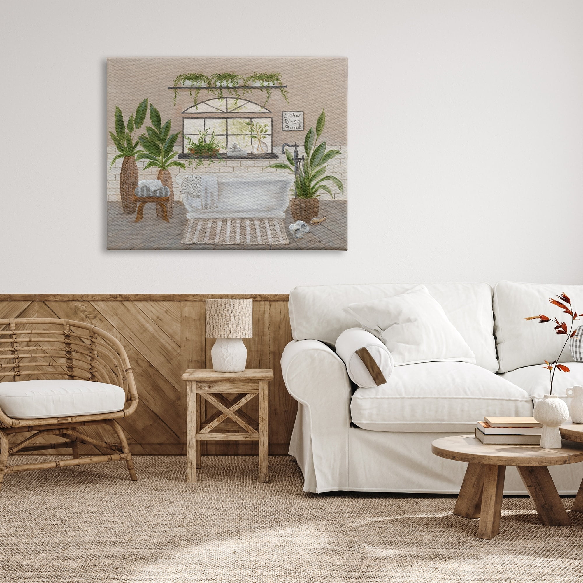 Stupell Lather Rinse Soak Bathroom Greenery Typography Painting Gallery Wrapped Canvas Print Wall Art