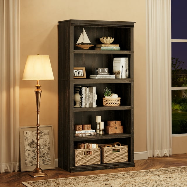 Bookcase, Farmhouse Bookshelf with Open Storage, Wooden Book Case Bookcase Home Decor Furniture for Home Office, Living Room, Bed Room