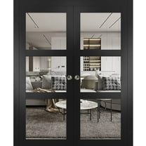 Lucia 2555 Matte Black, Double Pocket Doors with Clear Glass - 60" x 80"