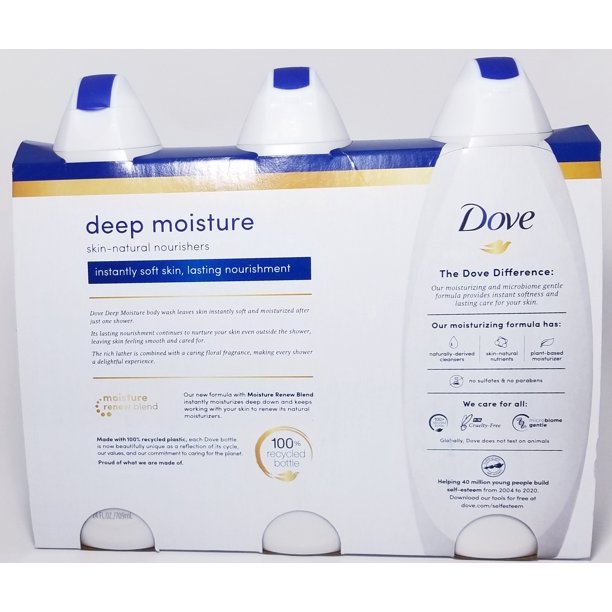 Pack of 3 Dove Deep Moisture Body Wash. Instantly Soft Skin, Lasting