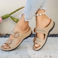 thumbnail image 6 of Hurxie Wedge Sandals for Women Dressy: Comfortable Walking Summer Low Platform Ankle Strap Open Toe Casual Dressy Women Flat Sandal Beige 9.5, 6 of 7