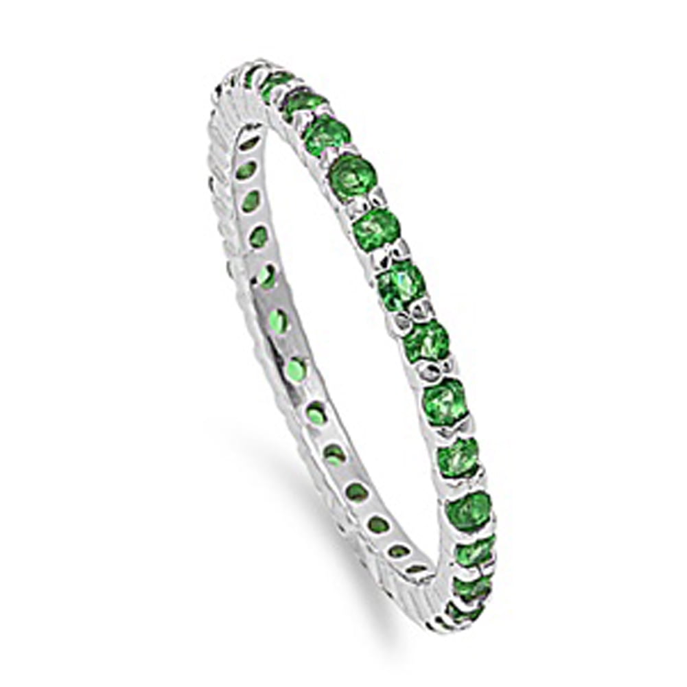 Sac Silver CHOOSE YOUR COLOR Simulated Emerald Stackable Thin Eternity Ring New .925 Sterling