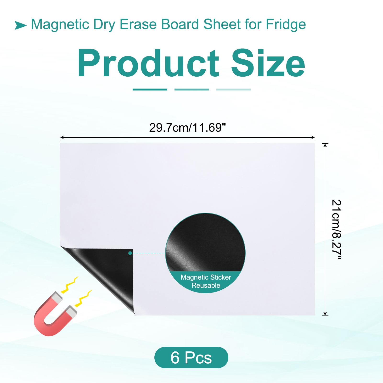 Uxcell Magnetic Dry Erase Board Sheet for Fridge, 6 Pcs 12 x 8 Inch Erasable Refrigerator Whiteboard for Kitchen for Home Kitchen Organizer Planner Office Storage, White (0.6mm)