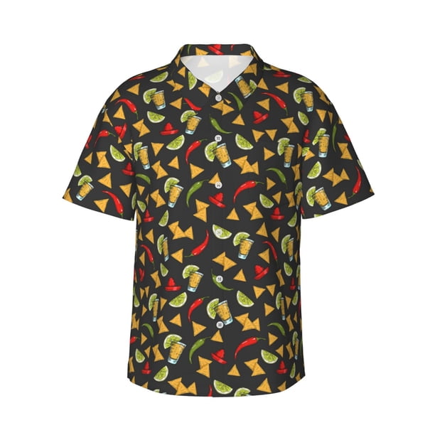 Fotbe Mexican Food Beer Camisa Hawaiana para Hombre Unisex – Camisa Casual de Verano con Botones de Manga Corta de Algodón y Lino,Small