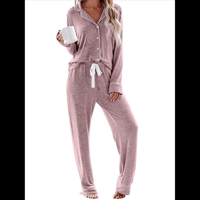 Conjuntos de Pijama para Mujer, de Larga, con Botones, para Dormir, Pijamas Suaves, Conjuntos de Estar por Casa. Rosa XXL