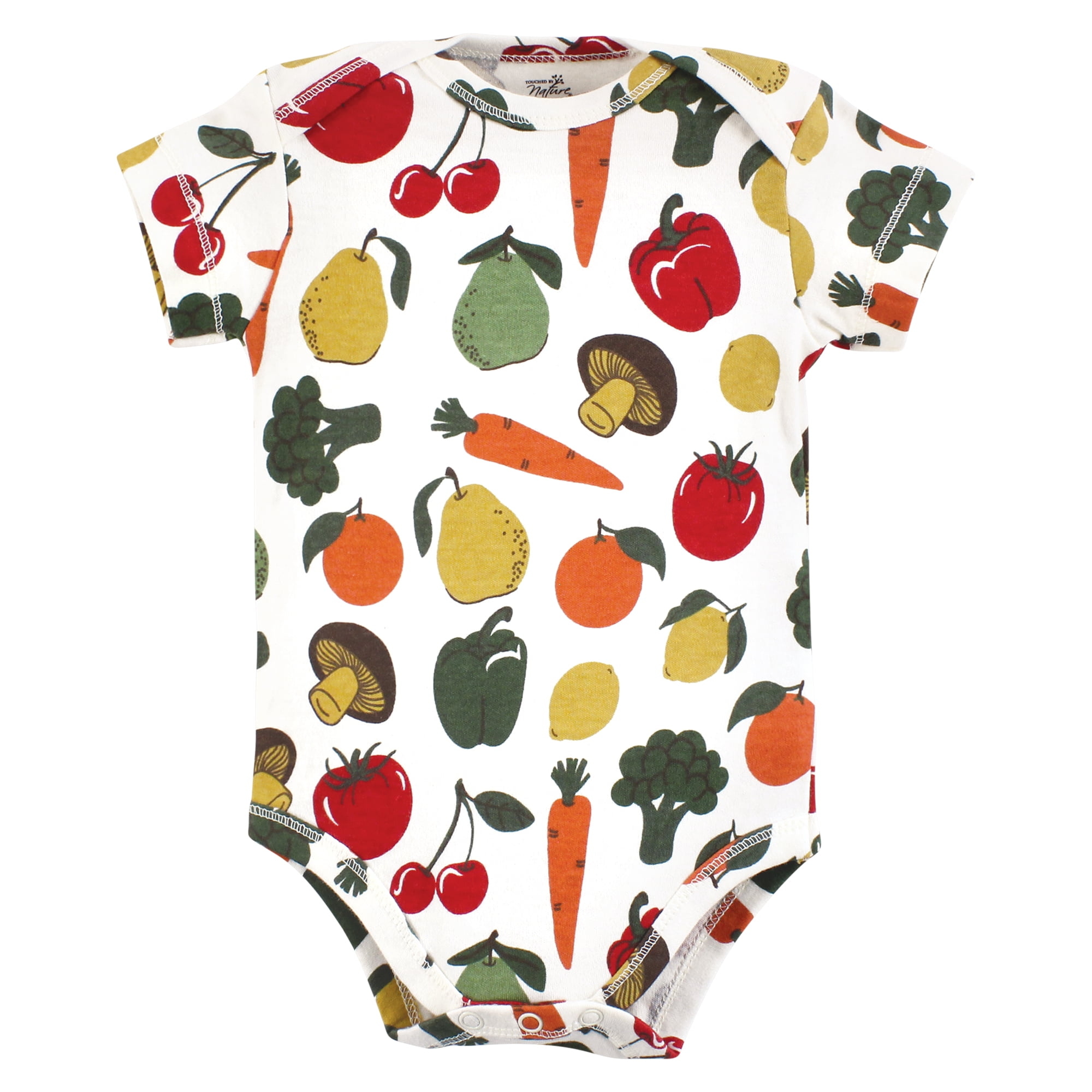 Touched by Nature Unisex Baby Organic Cotton Bodysuits, Happy Veggies, 18-24 Months