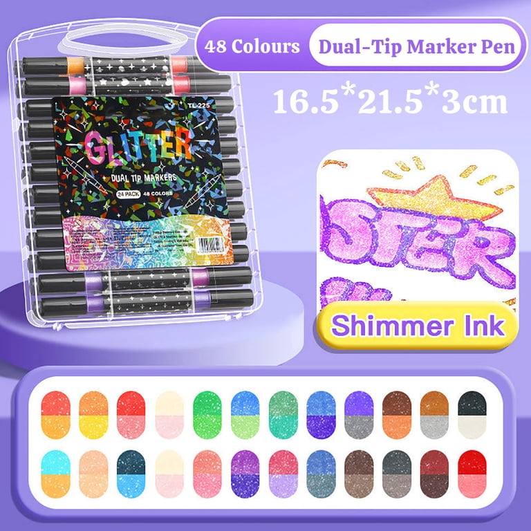 Glitter Marker Dual Tip Pen Set | Double-Sided Soft & Pearl