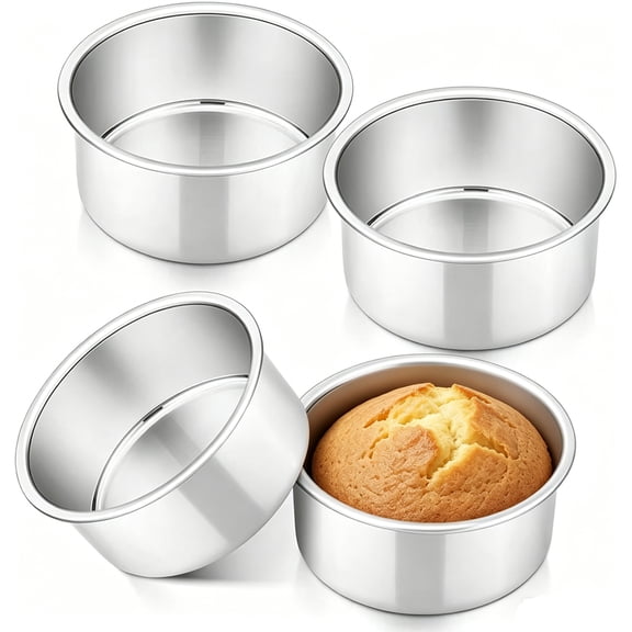 4Pack 4 Inch Small Cake Pan Set, Aluminum Alloy Baking Round Cake Tin, Non-Stick Metal Mini Round Smash Cake Baking Pans, Heat-Resistant, Dishwasher Safe