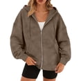 thumbnail image 3 of QATAINLAV Womens Faux Suede Jacket Fall Winter Clothes Solid Color Zipper Hooded Sweat Jackets Outwear with Pocket, Coffee, S, 3 of 10
