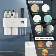 JUNLIN Toothbrush Holder for Bathroom, Toothpaste Holder and Dispenser,Wall Mounted Toothbrush Cup Holder with Brush Sink, Cup, Cosmetic Drawer and Storage Tray White
