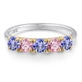thumbnail image 3 of Gem Stone King 925 Silver and 10K Yellow Gold Blue Tanzanite and Pink Lab Grown Diamond Wedding-Bands Ring for Women | 1.40 Cttw | Round 4MM | Gemstone December Birthstone | Size 5, 3 of 6