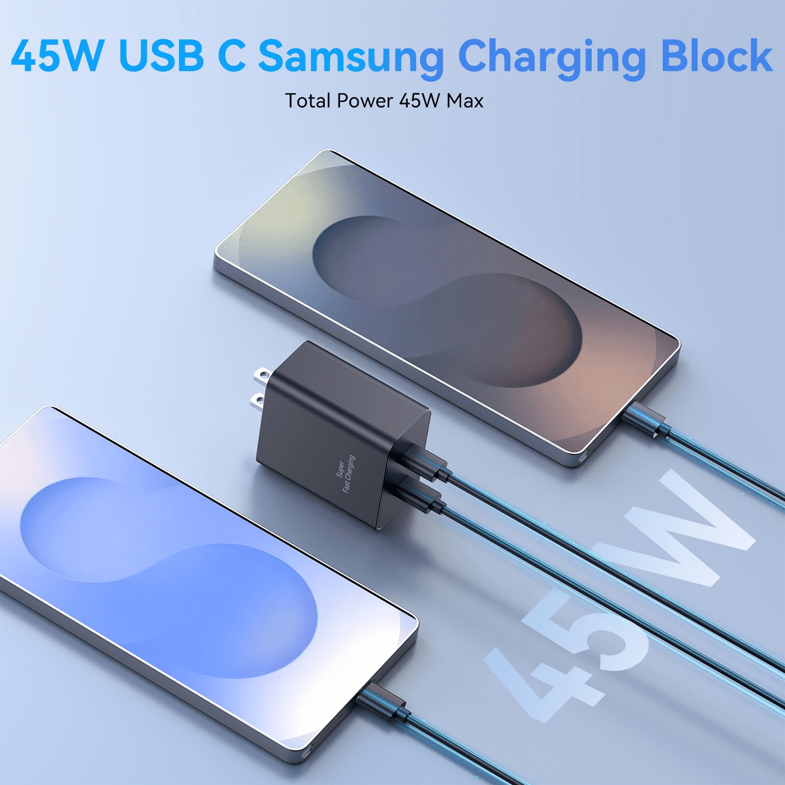 xzyuan 45W Super Fast Charger USB C, 2-Pack Dual Port Type C Charger Fast Charging,with 10/10FT Cable&Cord for Samsung Galaxy S25 Ultra/S24 Ultra/S23/S22/S21/S20+, iPhone16/15