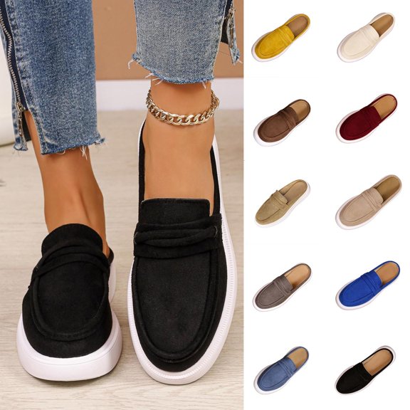 GERsome Women's Loafers Slip-On Comfort Walking Flats Casual Backless Work Shoes, Black Size 5.5