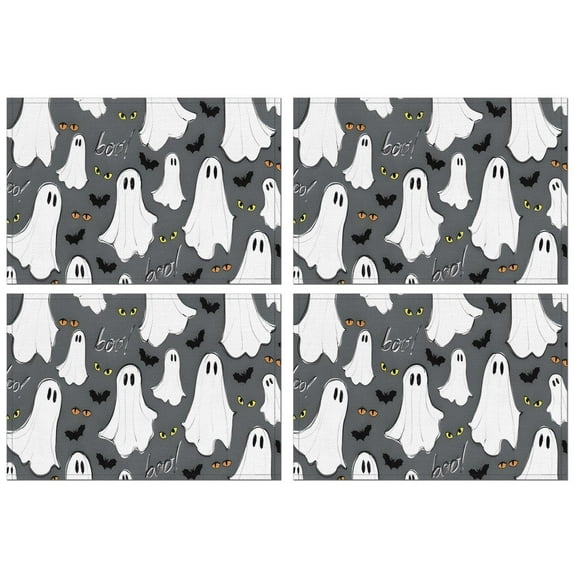 Gray Halloween Ghosts Bats and Boo Summer Placemats Table Placemats Set Of 4-Linen Kitchen Washable Placemats Table Mats 11.8"x17.7" Non-Slip Heat Resistant