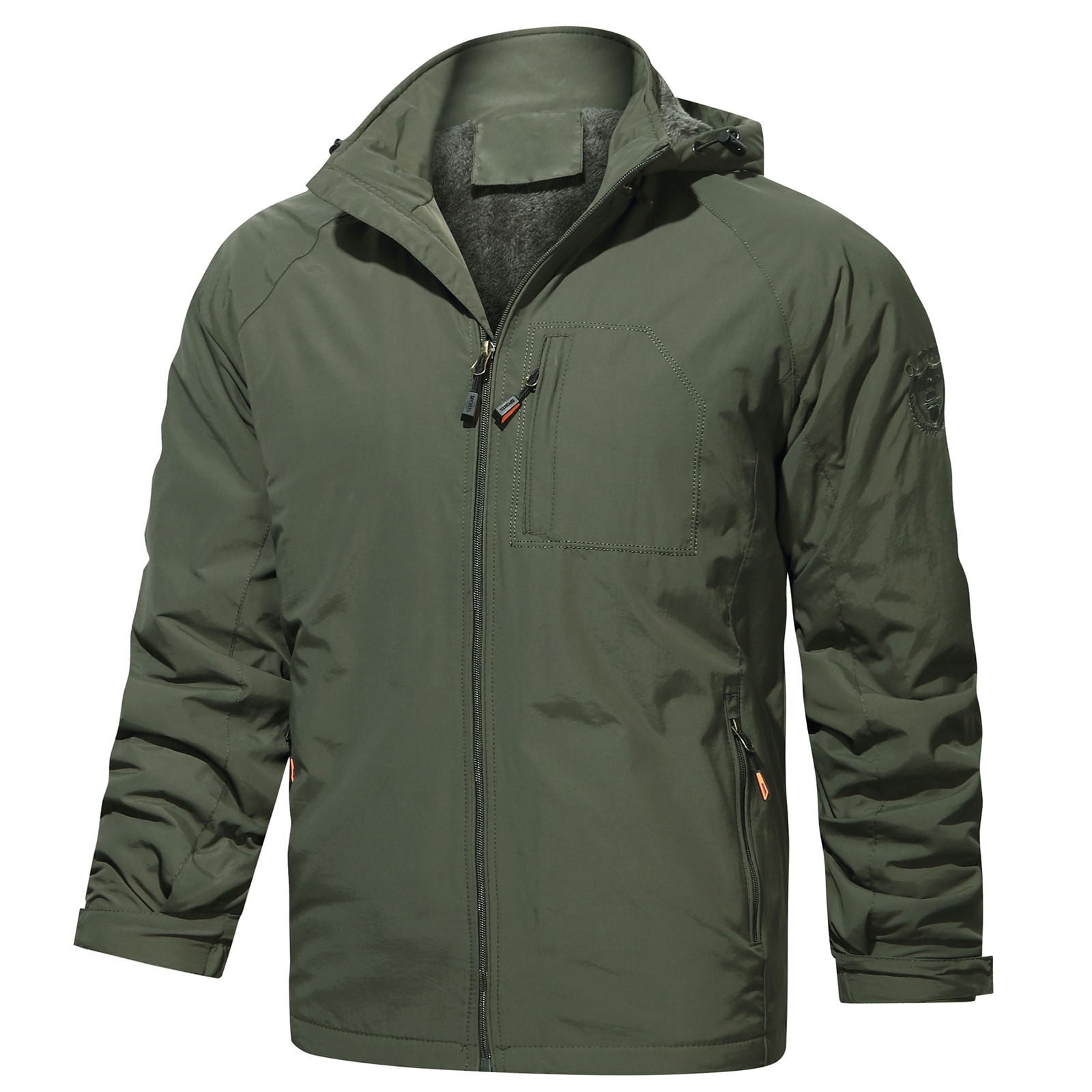 Men's Winter Solid Color Zipper Pocket Warm Hooded Jackets Sherpa ...