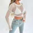 thumbnail image 4 of Maean Womens Crop Cover up Crochet Long Sleeve Swimwear Beach Shirts Hollow out Swimsuit Coverup, 4 of 7