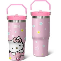 Kitty Tumbler for Adults Water Bottle 30 Oz Tumbler with Handle and Straw Kitty Cups for Kids Pink Coffee Mug Kitty Stuff Cat Insulated Cup Gifts for Girl Women