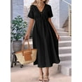 thumbnail image 5 of Summer Dress for Women Casual Short Sleeve Bow-Tie V Neck Ruffle Midi Flowy Dresses Black S, 5 of 7