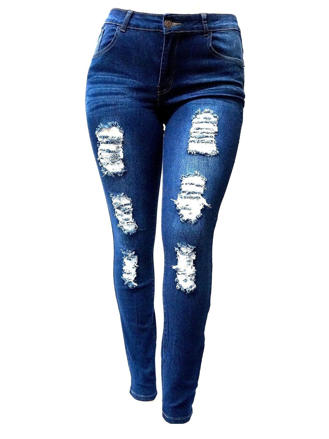 Jack David - Jack David Women's Plus Size Stretch Distressed Ripped Blue  Skinny Denim Jeans Pants - Walmart.com - Walmart.com