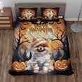 thumbnail image 2 of Mummy Pomeranian Happy Halloween with Pumpkins Bats Spooky Fun Quilt Bedding Set Pom Dog Lover Gifts 1 Blanket Bed Cover 2 Pillowcases - 00019, 2 of 5