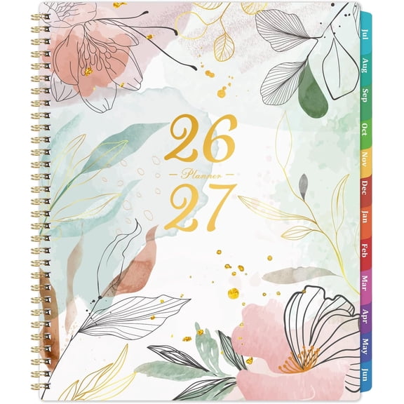 Planner 2026-2027 - Academic Planner 2026-2027, July 2026 - June 2027, 9" x 11", Weekly and Monthly Planner, Calendar Planner 2026-27, Colorful Tabs, Pocket, Daily Organizer - Floral