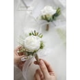 thumbnail image 2 of Ivory Rose Wrist Corsage Wristlet Band Bracelet and Men Boutonniere Set for White Wedding Flower Accessories Prom Suit Decorations, 2 of 5