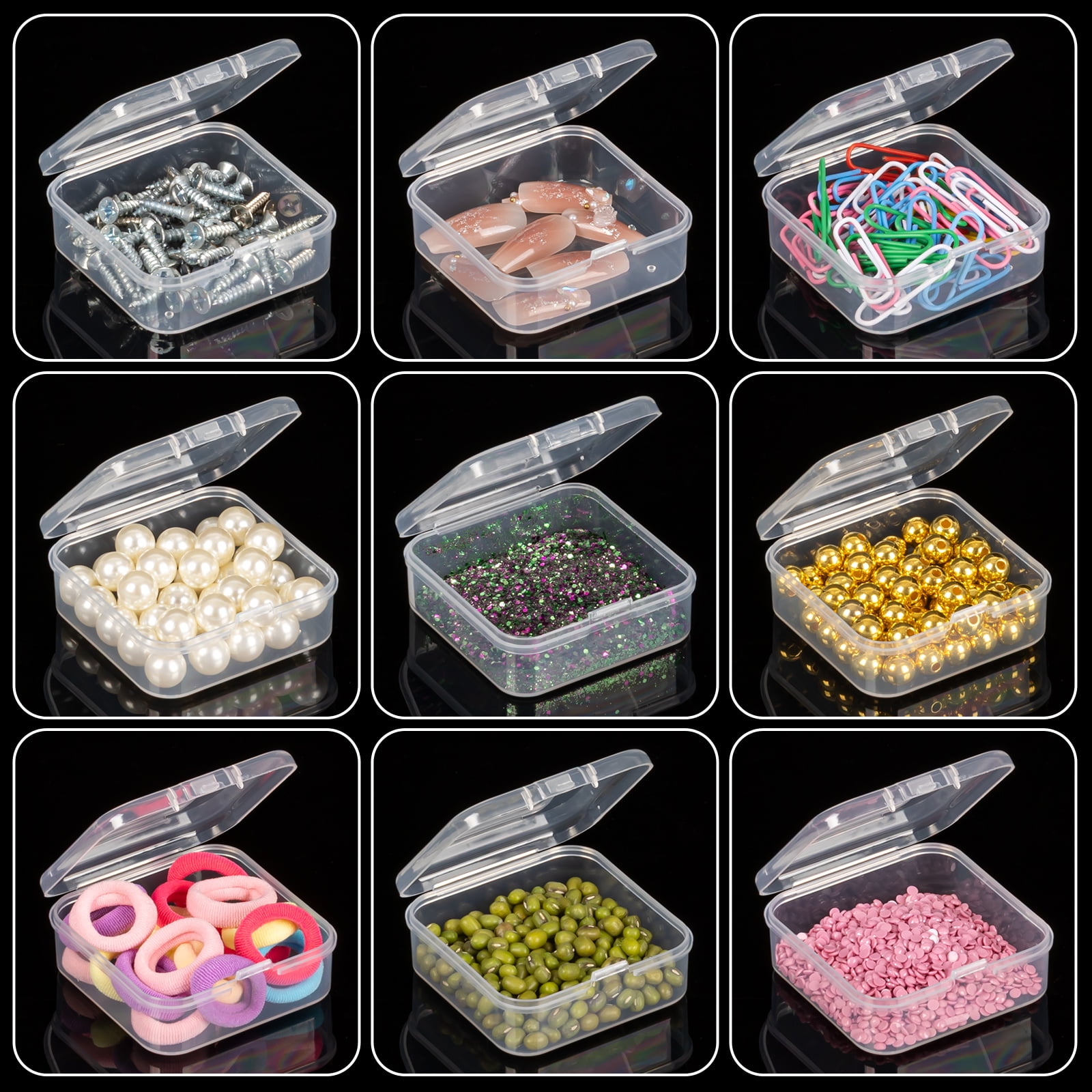 30 Slots Bead Organizer Box, Bead Storage Containers, Mini Clear Craft Bead Storage Box Rhinestone Organizer Storage Bead Organizers and Storage with Hinged Lid Labels for Seeds Art Craft (2 Pack)